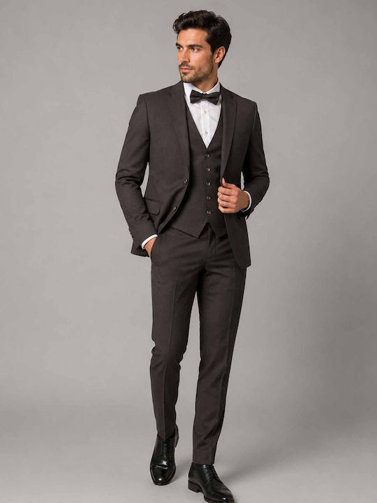 Men's Groom's Suit with Vest with Slim Fit Brown