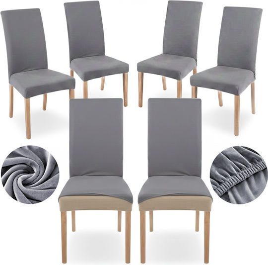 More&Deco Ελαστικό Κάλυμμα Καρέκλας Light Gray 6τμχ