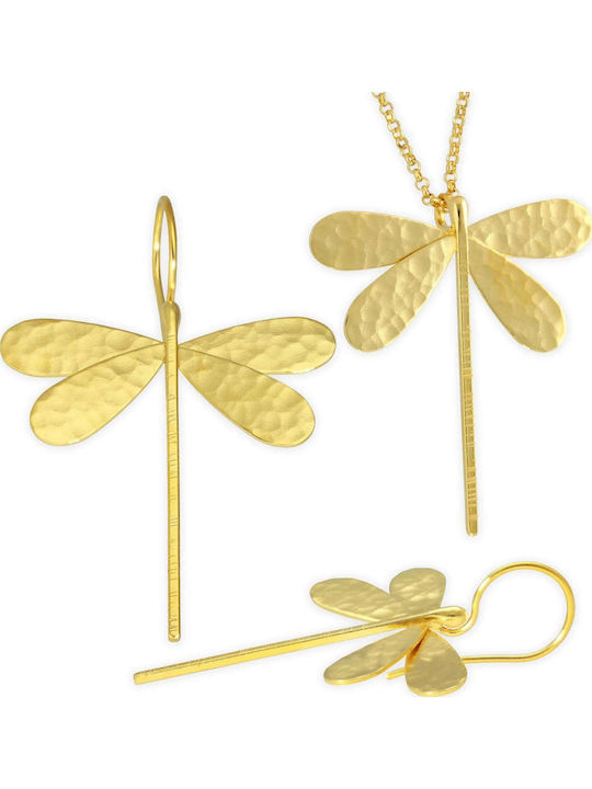 Schmuckset Anhänger Ohrringe Libellen Handgefertigt Vergoldetes Silber 925 Kette 50cm