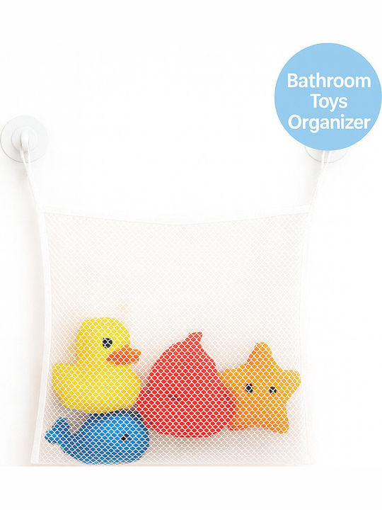 Geantă Organizator Mesh Pentru Baie Neseser Depozitare Jucării Duș Produse Igienă Ventuze Uscare Rapidă 40×30 Cm Albă