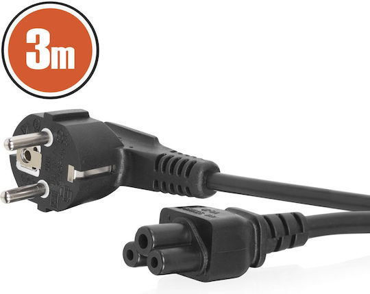 Laptop Power Cable Iec C5 To Schuko 90° 3m 16a 250v Black