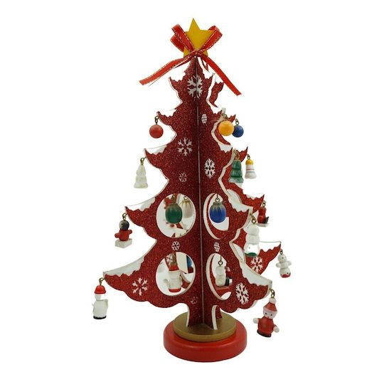 Christmas Decoration Tree Red White 8 Ornament Cavities 18.5 Cm X 33 Cm Wood Alista Home