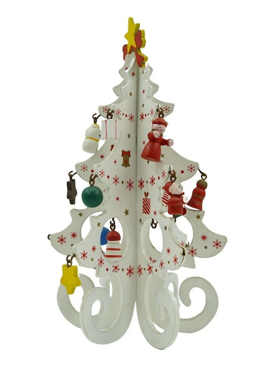 Arbore Decorativ De Crăciun Alb 6 Compartimente Ornamente 12 Cm X 20 Cm Lemn Alista Home