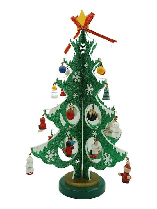 Arbore De Crăciun Verde Alb 8 Compartimente Ornamente 18,5 Cm X 33 Cm Lemn Alista Home