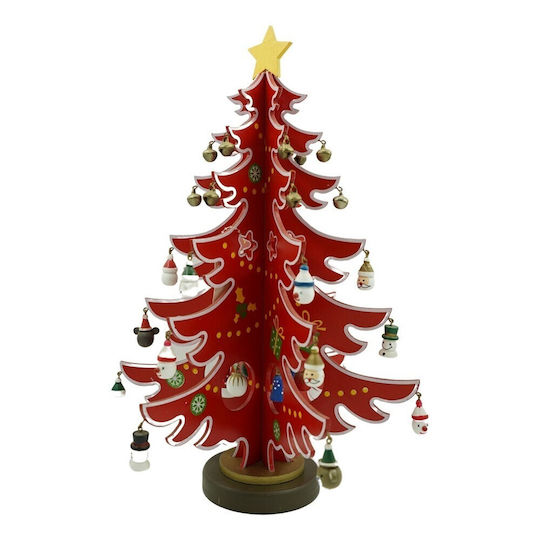 Christmas Decoration Tree Red White 15 Cavities Ornaments 25.5 Cm X 33 Cm Wood Alista Home