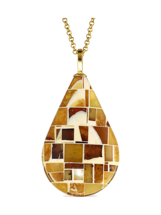 Pendant Mosaic Amber Handmade Silver 925 Chain 60cm