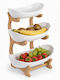 Relaxdays Fructieră Din Bambus Cu 3 Niveluri Albă 34x10x25cm