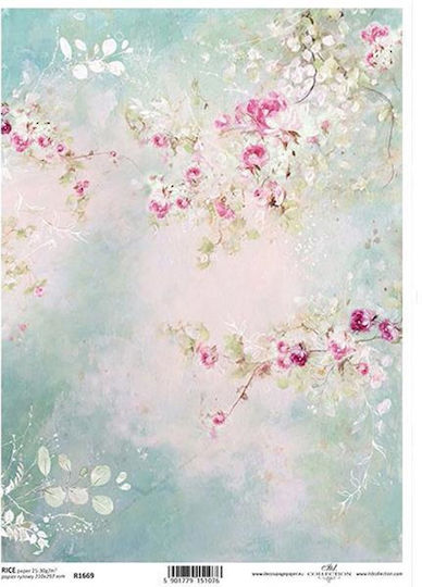 256252 Hârtie de Orez Spring Shabby Chic 21x29.7cm Itd-r1669 Set 3 Bucăți