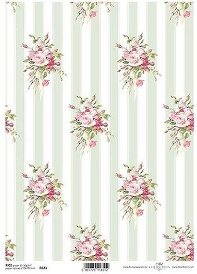 256078 Reispapier Stripes Bouquets 21x29cm Itd-r621 Set 3 Stücke