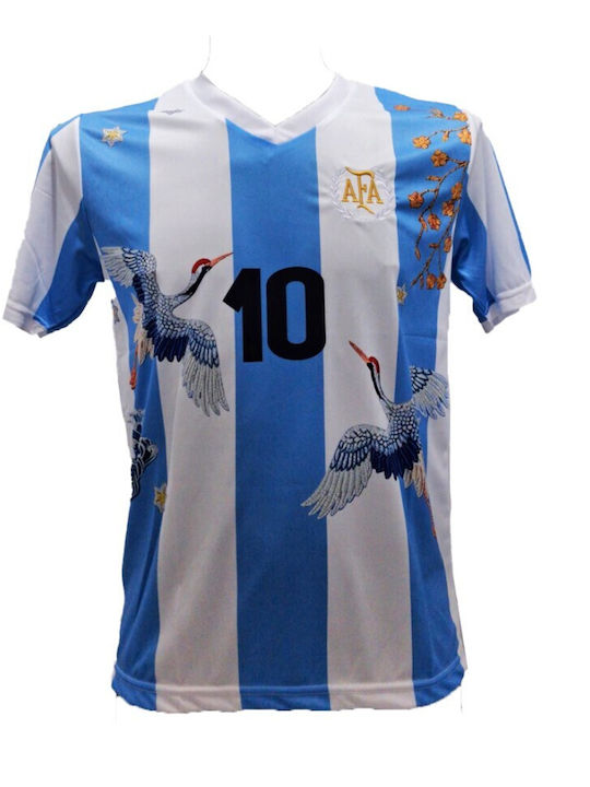 Men's Football Jersey Maradona Argentina National Team Striped Light Blue White 1021-25