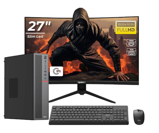 OptimX T5 SFF + Monitor Curbat 27" + Kit Tastatură și Mouse USB Recondiționat Grad A (Core i5-9500T/8GB/256GB SSD/Windows 11 Pro) Vopsit
