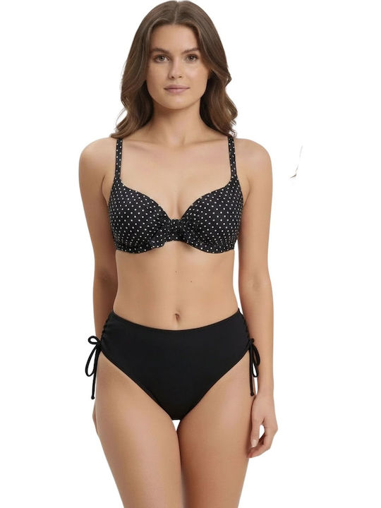 Set Bikini Ψηλόμεσο Πουά Μαύρο
