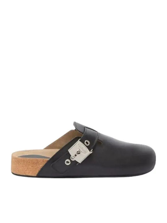 Leather Winter Women's Slippers Black