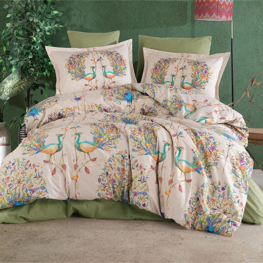 Clasy Home Σετ Παπλωματοθήκη Βαμβακερή 200x220cm Διπλή με 2 Μαξιλαροθήκες & 1 Σεντόνι Μπεζ