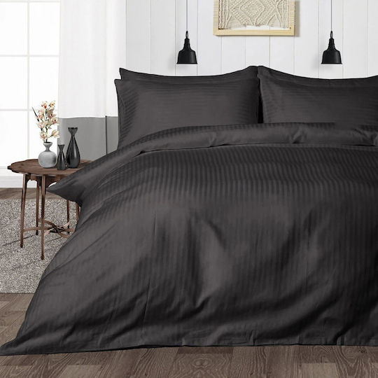Rebeka Home Set Duvet Cover Cotton Satin 200x220cm Double with 2 Pillowcases & 1 Bed Sheet Anthracite