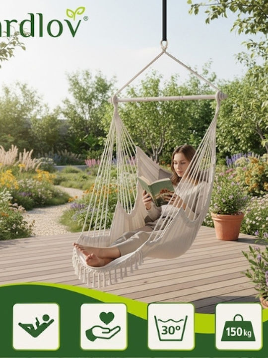 Swing Armchair with Stand and Pillow Metallic Beige Load Capacity up to 150kg 210x100x115cm