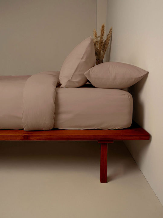Sunshine Cotton Feelings 118 Double Bed Sheets Set with Rubber Hugger 150x205+30cm Brown (4 Pieces)