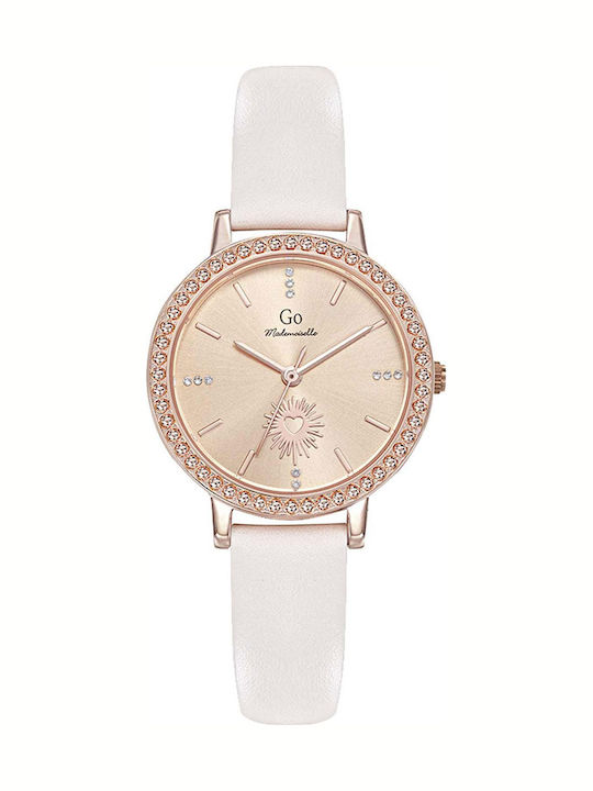 GO Mademoiselle Womens Battery Watch With White Leather Strap