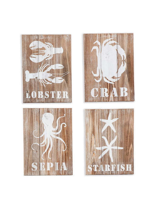 Sea Deco On Wooden Board 4asst 30x40x3.5cm