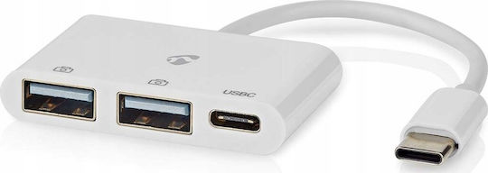 Nedis Hub 2 Ports USB 2.0 with USB-C / USB-A Connection White