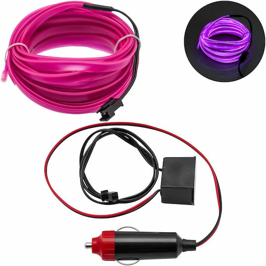 Εύκαμπτο Φωτιζόμενο Led Καλώδιο Neon 12v Μωβ Εσωτερική Διακόσμηση Αυτοκινήτου 5m Οεμ