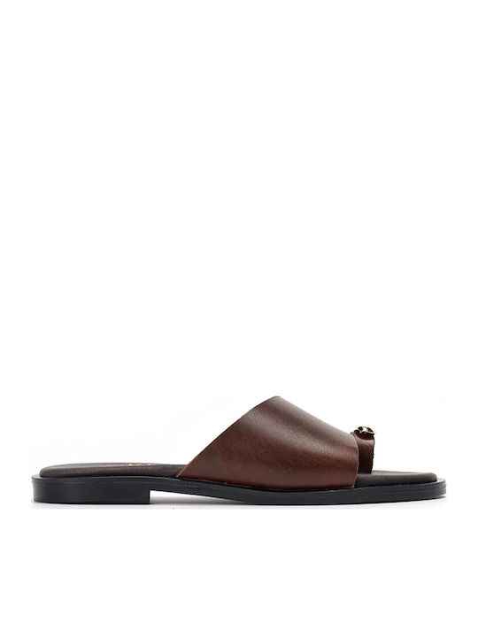 Leather Women's Flat Sandals Brown