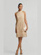 Summer Midi Dress for Wedding / Christening Off-Shoulder with Lace Natural