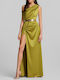 Summer Maxi Dress for Wedding Christening Satin Olive