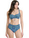 Set Bikini Hohe Taille Blau Grün Muster