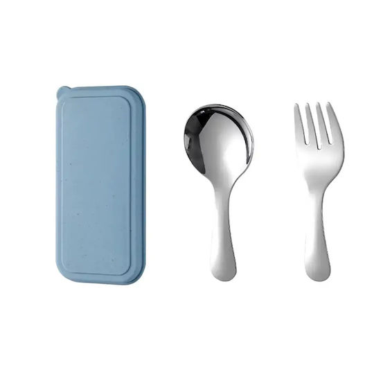 Pandaboo Baby Spoon & Fork Set in Case Light Blue 2 Pieces