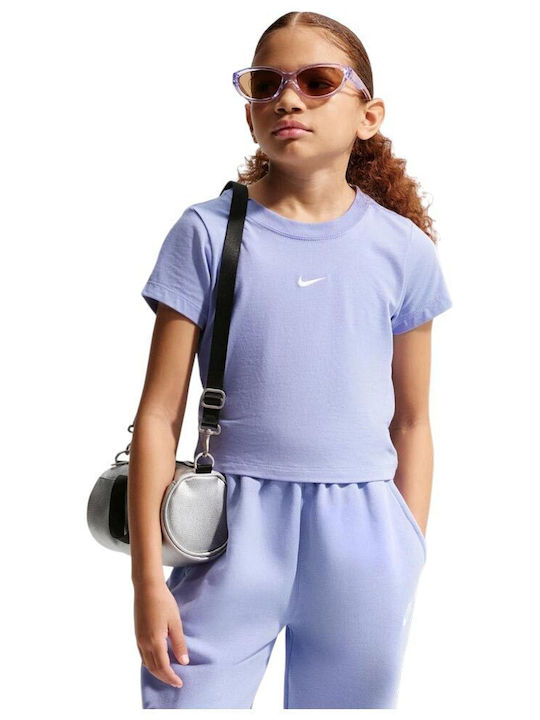 Nike Παιδικό Crop Top Κοντομάνικο Μωβ Sportswear