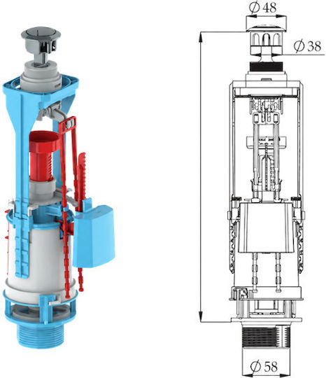 Universal Dual 2″ Integrierter Mechanismus für verstellbaren mechanischen Doppelbetrieb Toilettschwimmer und Spülventile