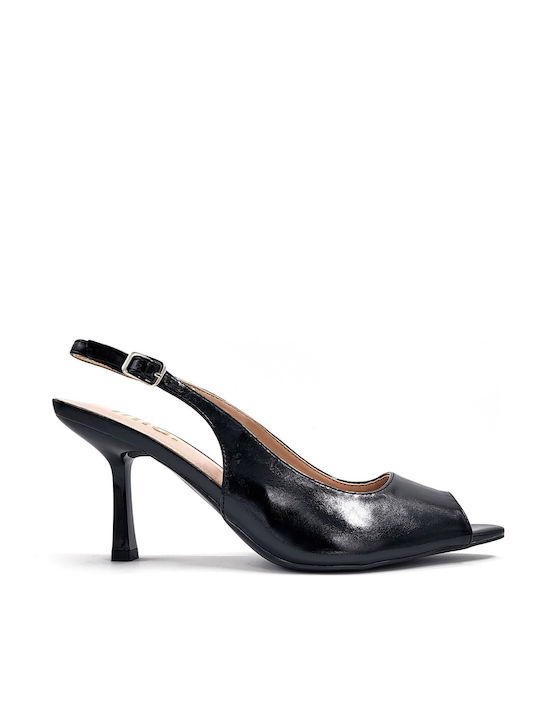 Inia Peep Toe Heels Patent Leather Black