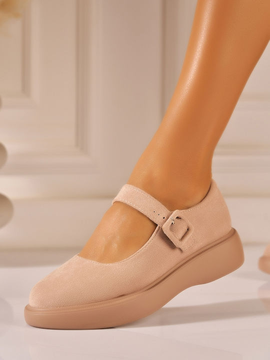 Elena Wildleder Damen Ballerinas in Beigem Farb
