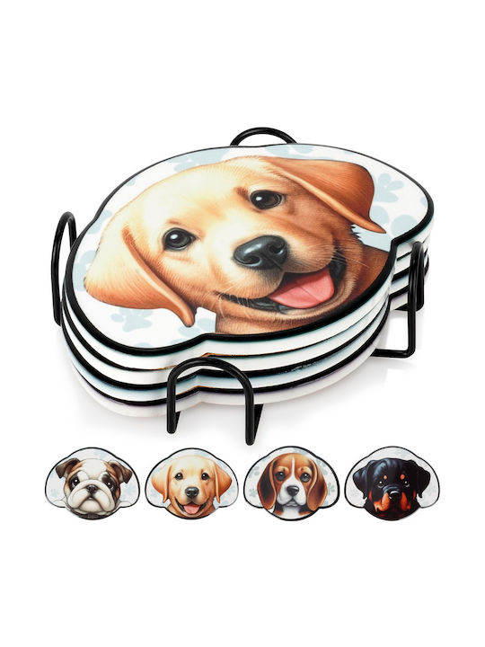 Excellent Houseware Coasters Set De Suporturi Pentru Pahare Metalic Cu Suport Bej 4 Bucăți