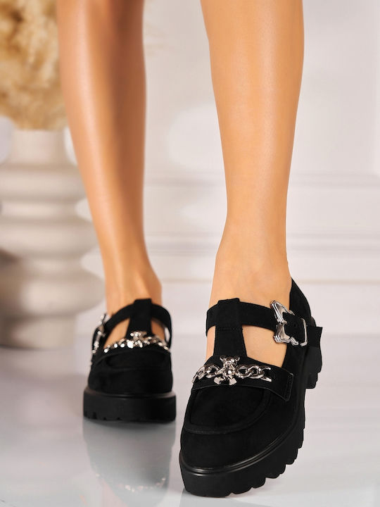 Suede Γόβες με Φιάπα Μαύρες