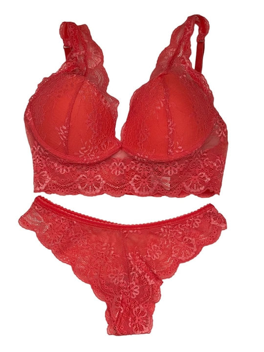 Jadea Lace Underwear Set Bralette With Brazil Coral