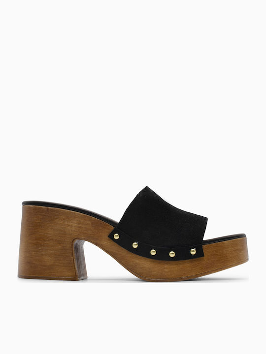 Sante Suede Mules with High Heel in Black Colour