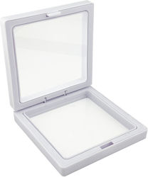 Set 12 Cutii Martisoare Brosa Flippy 3d Display Alb Model 8.5 X 8.5 Cm Ramă Dublă Din Plastic Folie Transparentă Elastic Sistem De Închidere