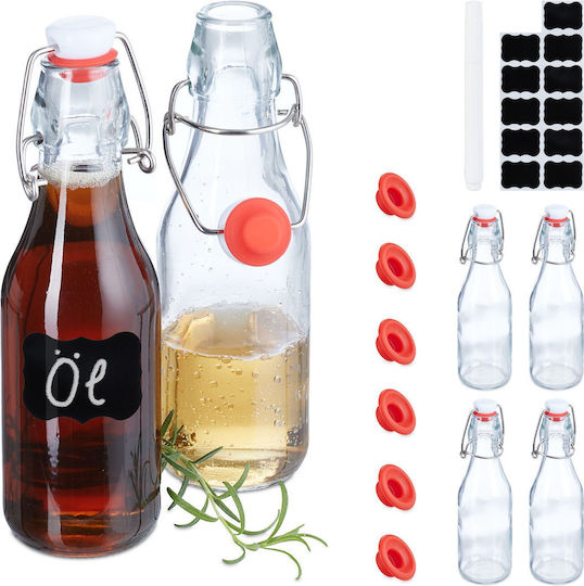 Set 6 Sticle din Sticlă cu Capac Tip Balansoar 250 Ml Transparent Roșu Alb 19.5x6cm