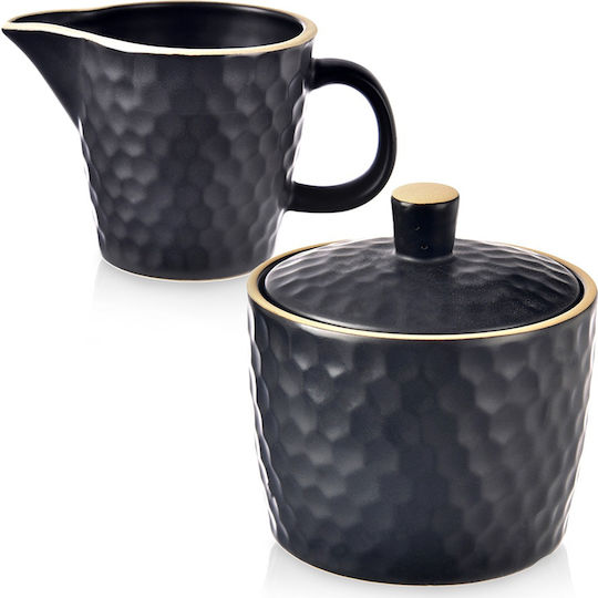 Orion Milk Jug And Sugar Bowl Serving Set Ceramic Black 2 Pieces