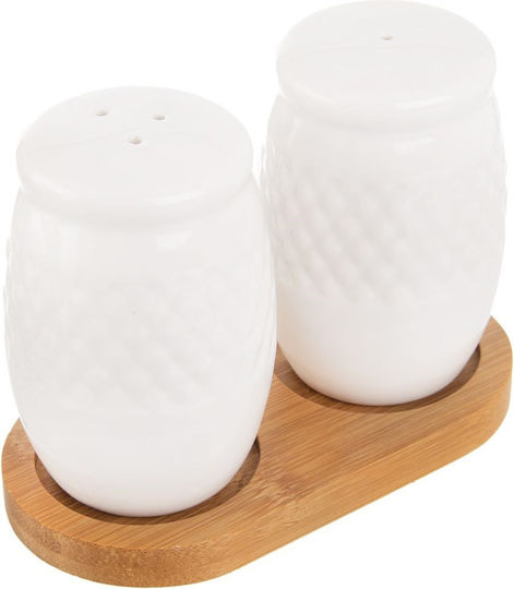 Orion Salt Pepper Set of Porcelain with Stand 3 Pieces