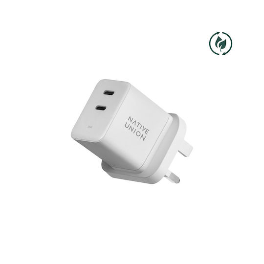 Native Union Wireless Charger GaN With 2 USB-C Output Ports 35W Power Delivery White Fast UK