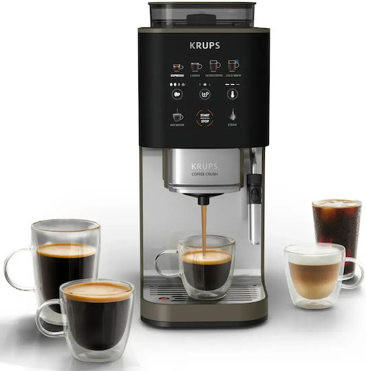 Krups Αυτόματη Μηχανή Espresso 1450W Πίεσης 15bar για Cappuccino με Μύλο Άλεσης Ασημί SA403BE0