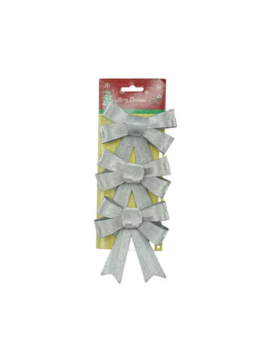 Set 3 Silver Bows Christmas Tree 10 X 11 Cm Polyester Alista Home