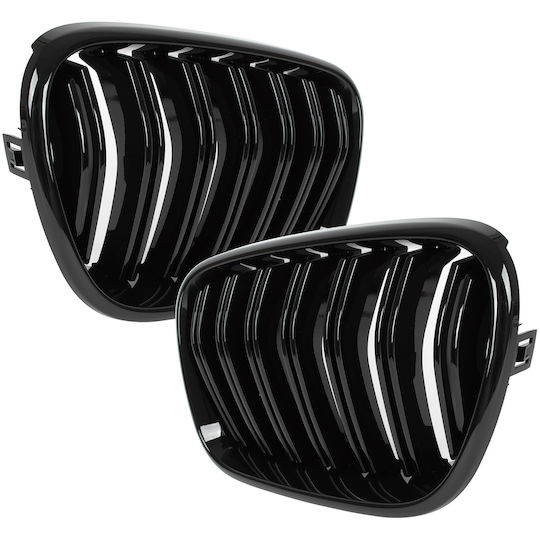 Bmw X3 F25 11-14 Grilă Între Faruri Rinichi Stânga + Dreapta Set Negru Lucios Dublă Bară