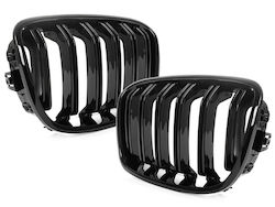 Bmw 1 F20 F21 11-14 3/5d Hatchback Grille Between Headlights Kidneys Left + Right Set Black Glossy Double Bar