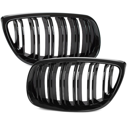 Bmw 3 E92 E93 06-10 Grille Between Headlights Kidneys Left + Right Set Black Glossy Double Bar