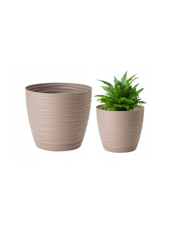 Form Plastic Kunststoff Blumentopf Beige mit Untersetzer 10,7x10,7cm