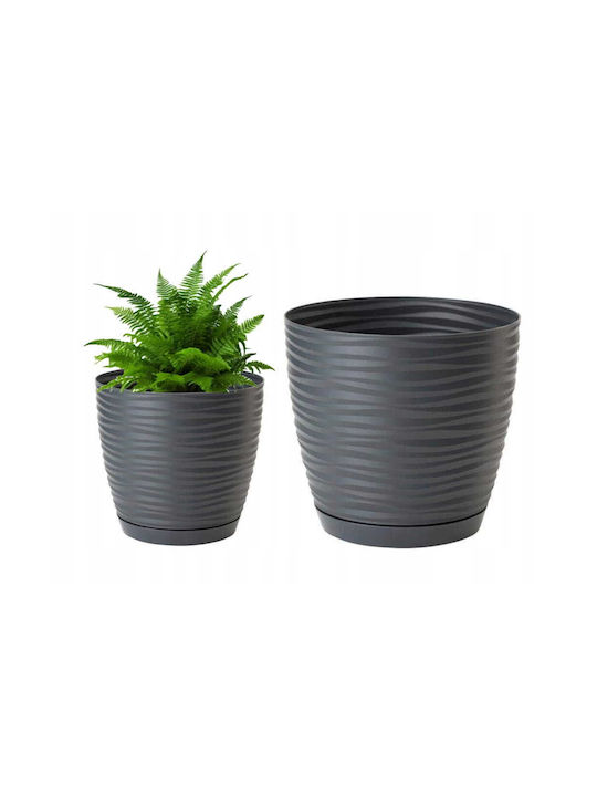 Form Plastic Пластмасова Саксия За Цветя Антрацит С Подложка 26.5x24.5см